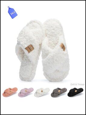 Women's Fuzzy Faux Fur Open Toe Slippers Memory Foam Indoor House Shoes